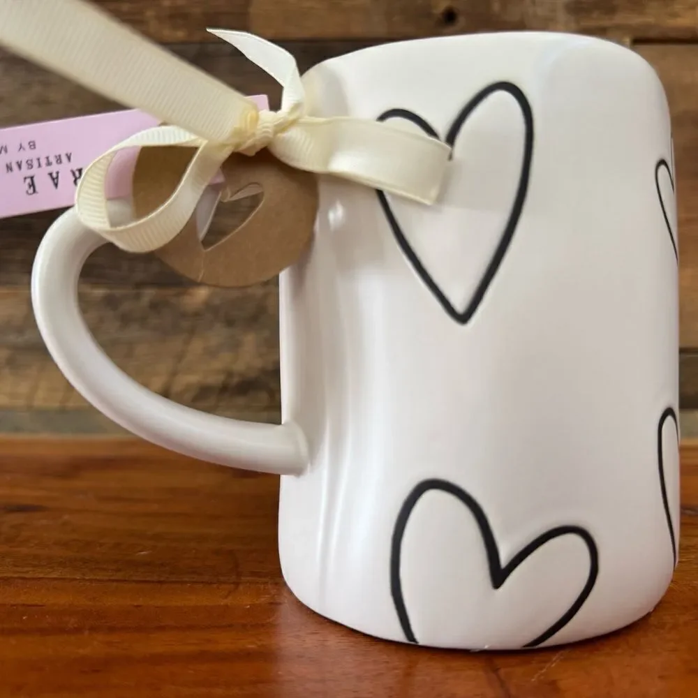 New Rae Dunn white & black heart 🖤 print coffee mug SWEET